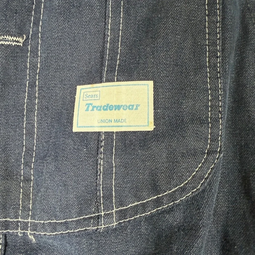 Vintage 70s Sears Tradewear Mens Denim Overalls Indigo Blue Union Made 34x30